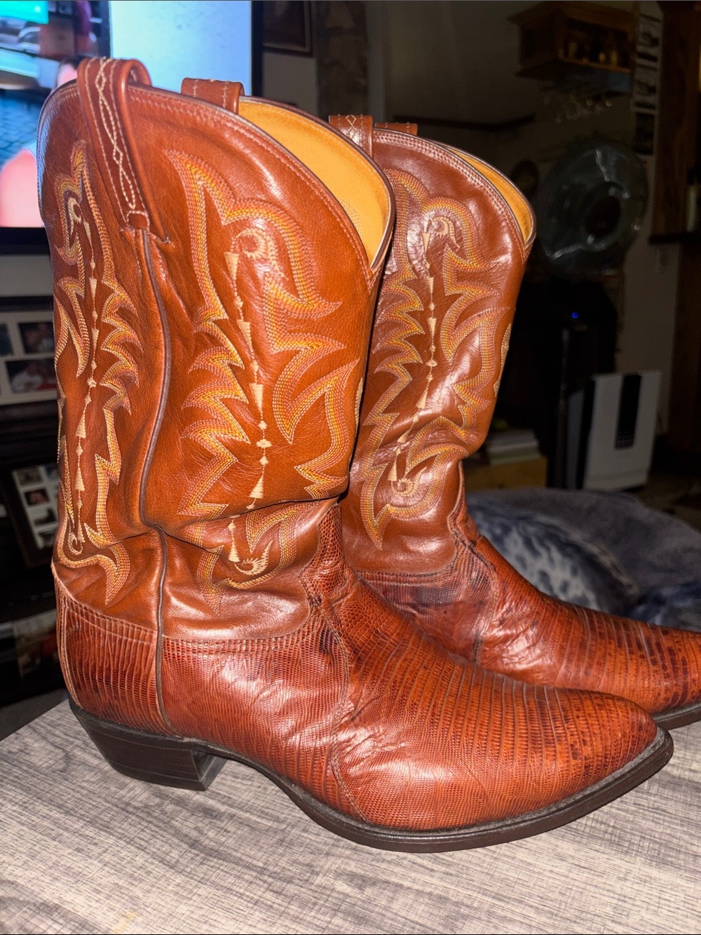Men's Tony Lama Brown Western Cowboy Boots with Embroidered Shaft